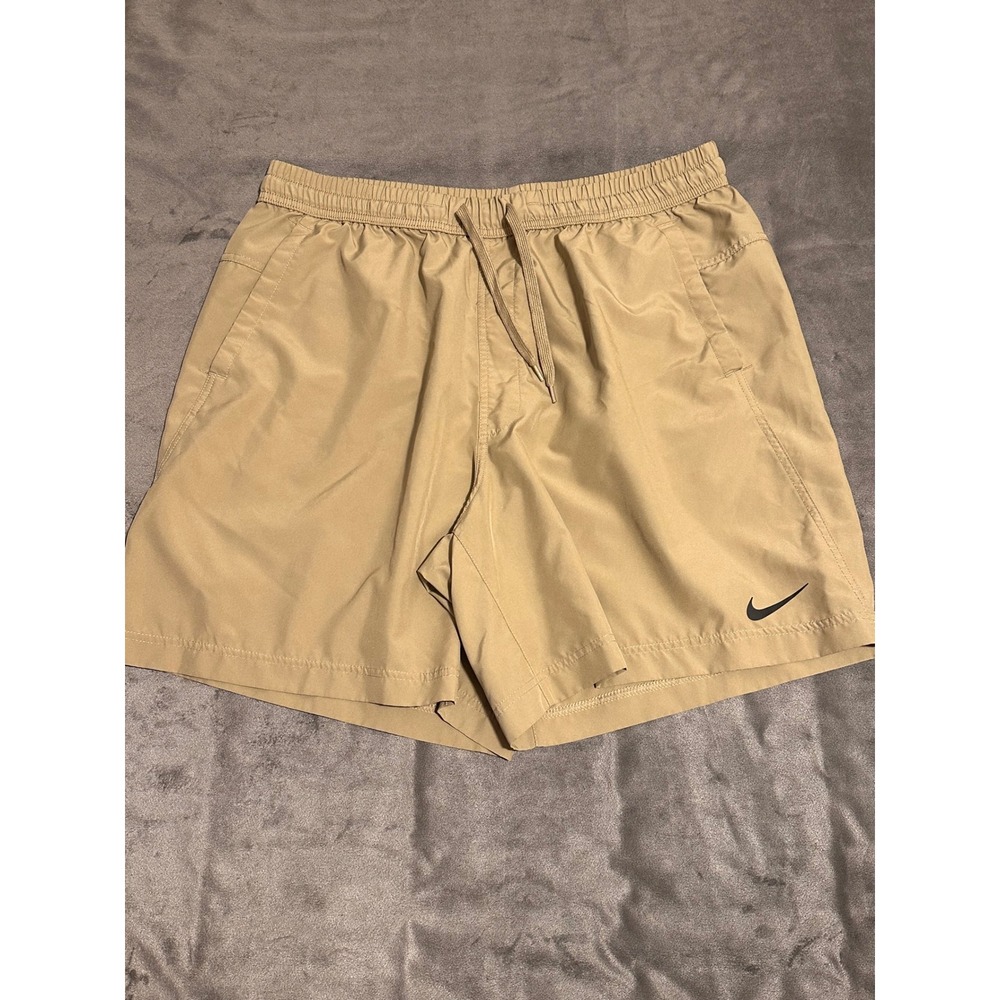 Nike Dri-FIT Mens Training Shorts Khaki Tan Size Large Drawstring Activewear